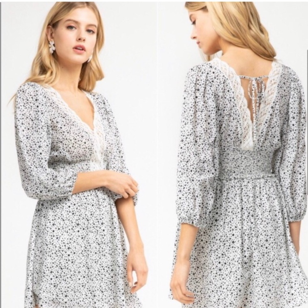 Women’s white lace trim micro leopard print dress